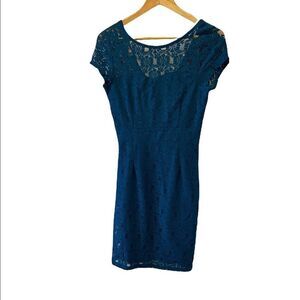 DORORTHY PERKINS Teal Lace Lined Sweetheart Short Sleeve Knee Length Dress 12UK